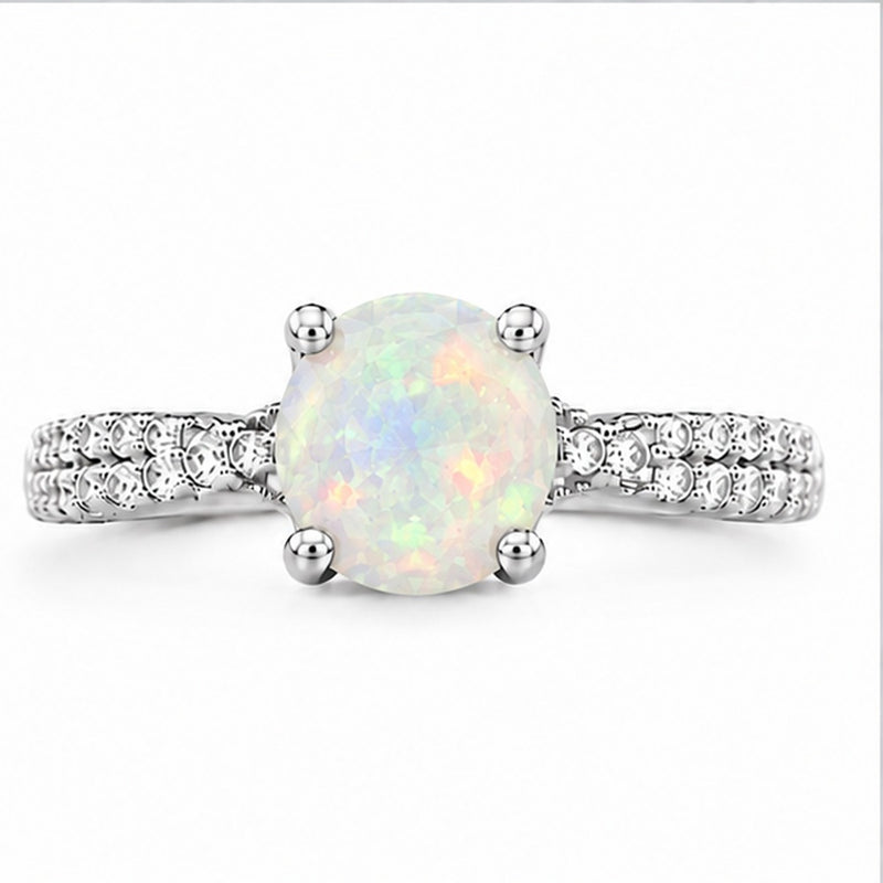 Opal double pavé ring — top view