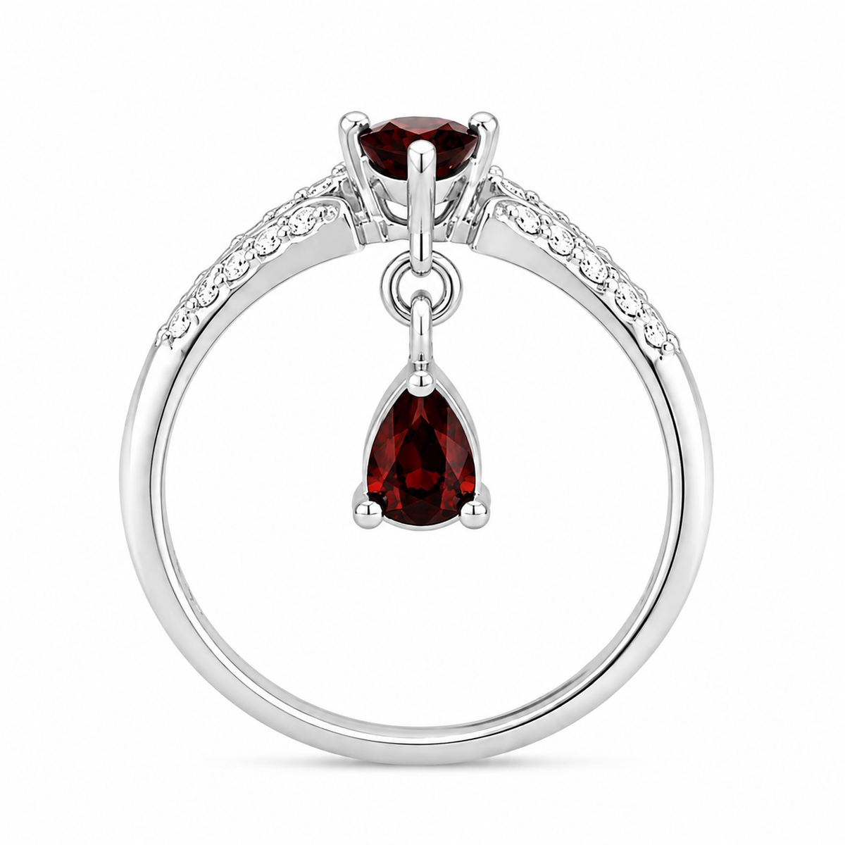 Garnet Red Celestial Drop Ring