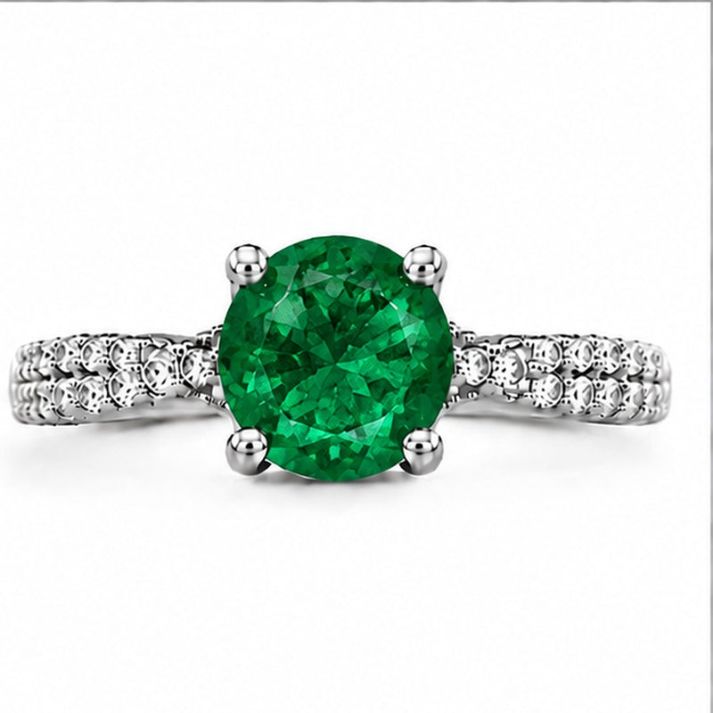 Emerald double pavé ring — top view