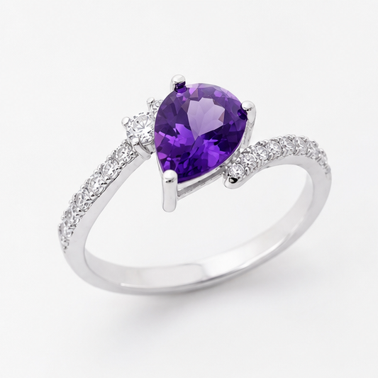 Amethyst Purple Halo Grace Ring