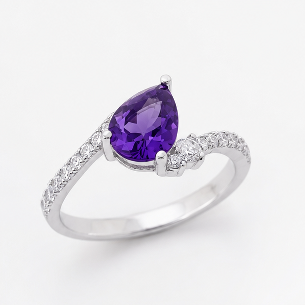 Amethyst Purple Halo Grace Ring