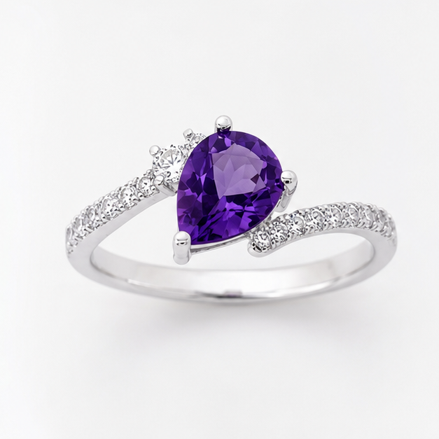 Amethyst Purple Halo Grace Ring