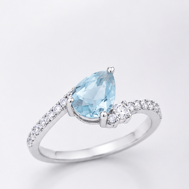 Aquamarine Halo Grace Ring