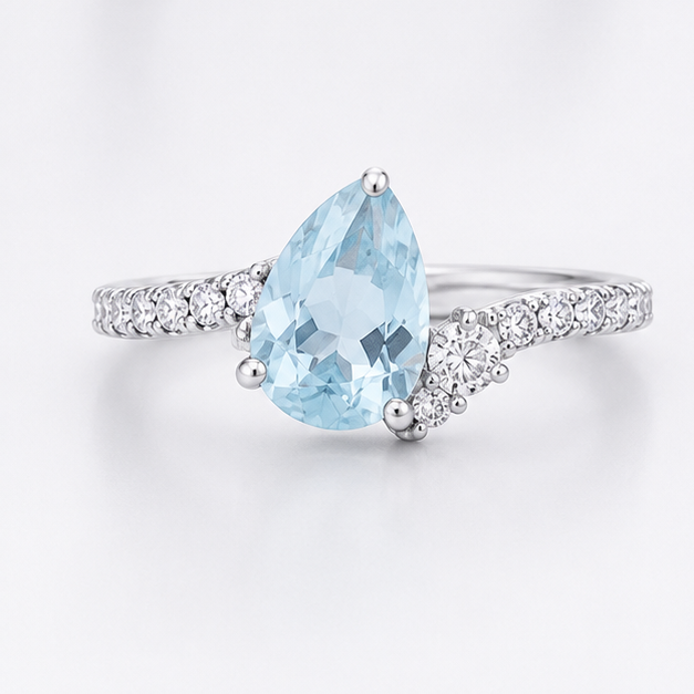 Aquamarine Halo Grace Ring