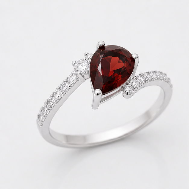 Garnet Red Halo Grace Ring