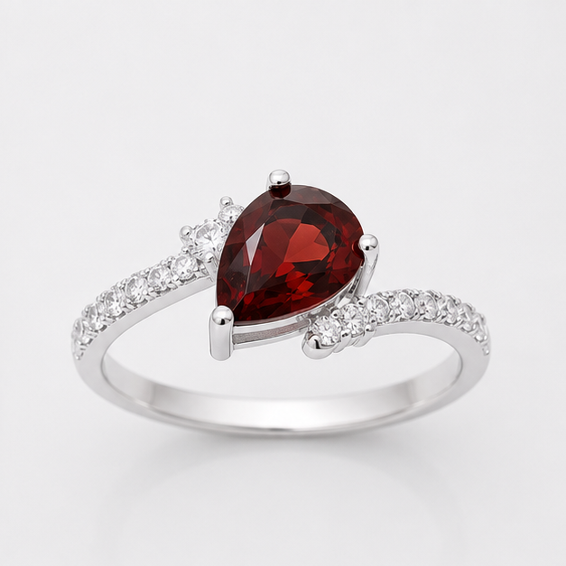 Garnet Red Halo Grace Ring
