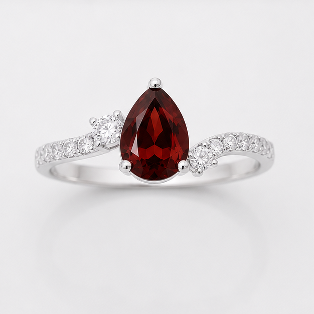 Garnet Red Halo Grace Ring