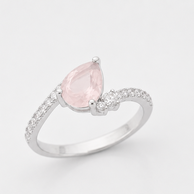 Rose Quartz Halo Grace Ring