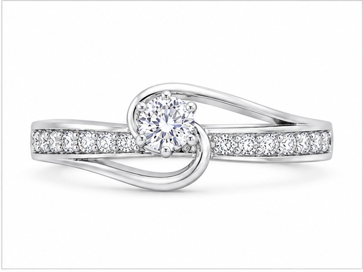 White CZ Flow Ring — Diagonal