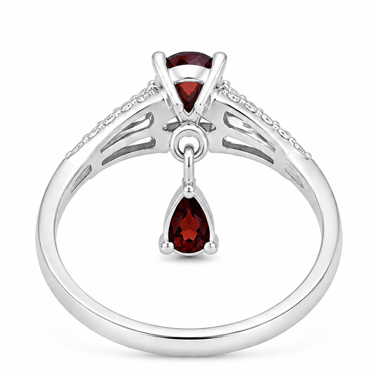 Garnet Red Celestial Drop Ring